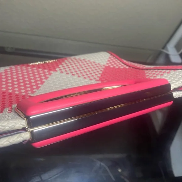 Kate Spade Pink and White Checkered Woven Clutch - Picture 9 of 12